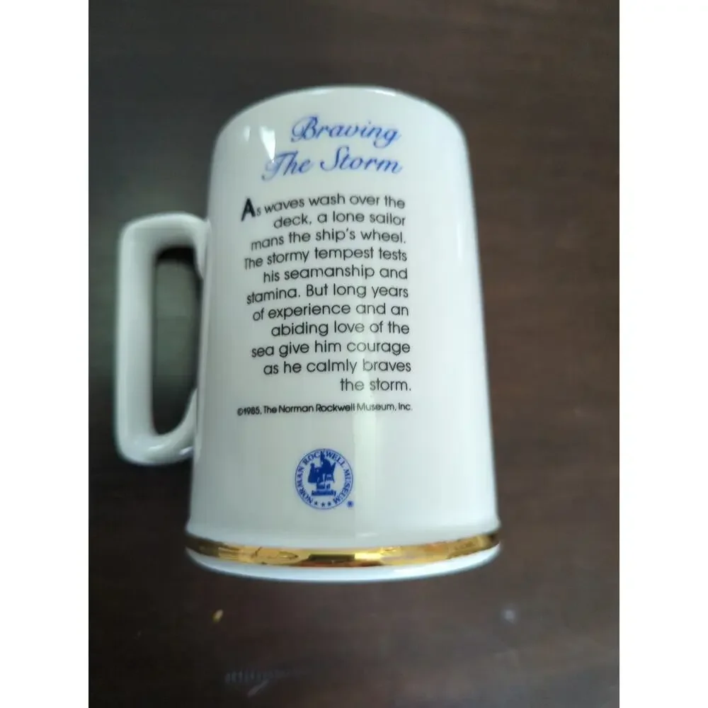 Norman Rockwell Museum Set of 4 Nautical Theme Coffee Mug/Cup, 1985 Gold Trim